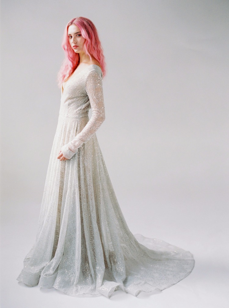 Unique Silver Sequined Wedding Dress By Claire la Faye