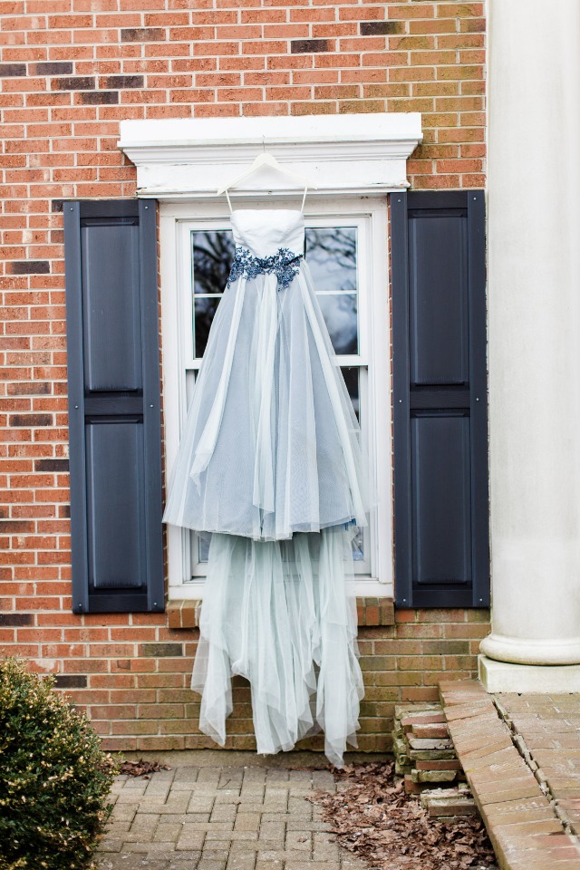 Blue tulle wedding dress