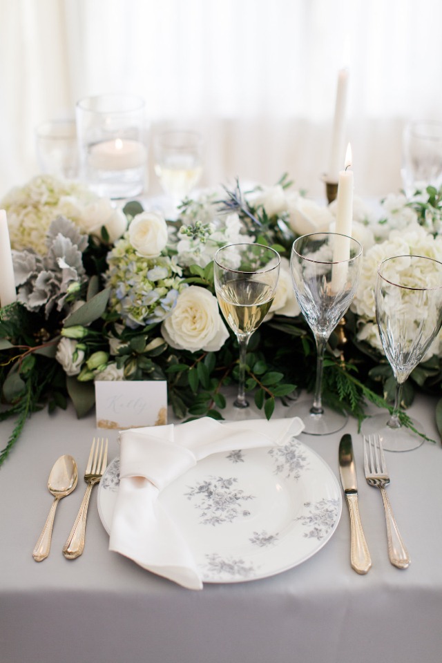 Gray and white tablescape