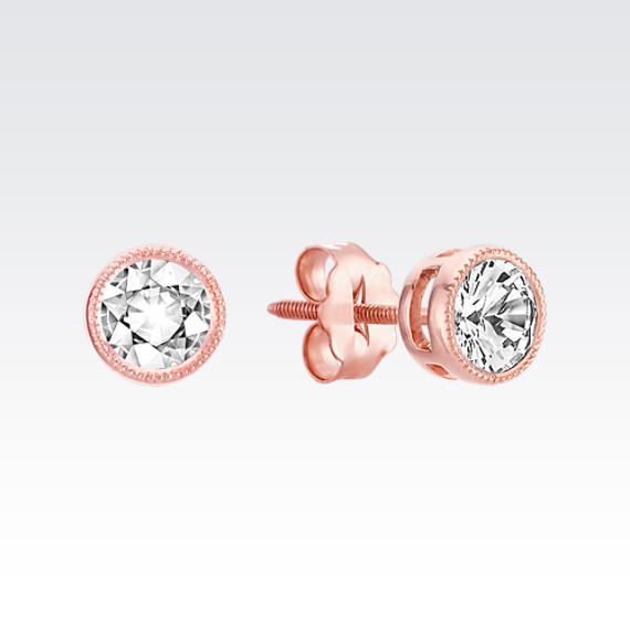 White Sapphire and 14k Rose gold Earrings