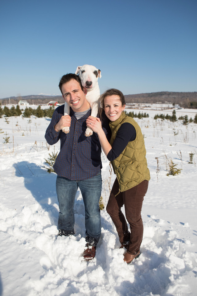 cute winter engagement session with dog