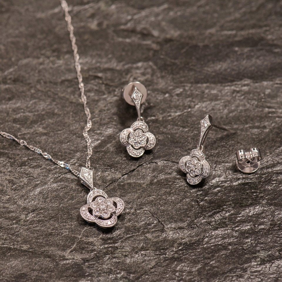 Diamond floral pendant set from Shane Co.