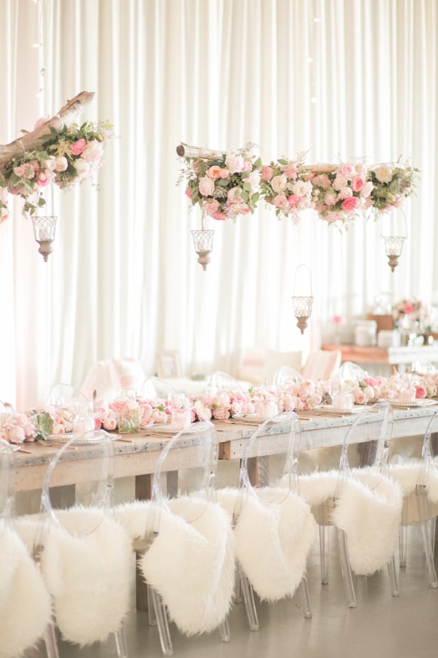 modern rustic chic pink wedding decor