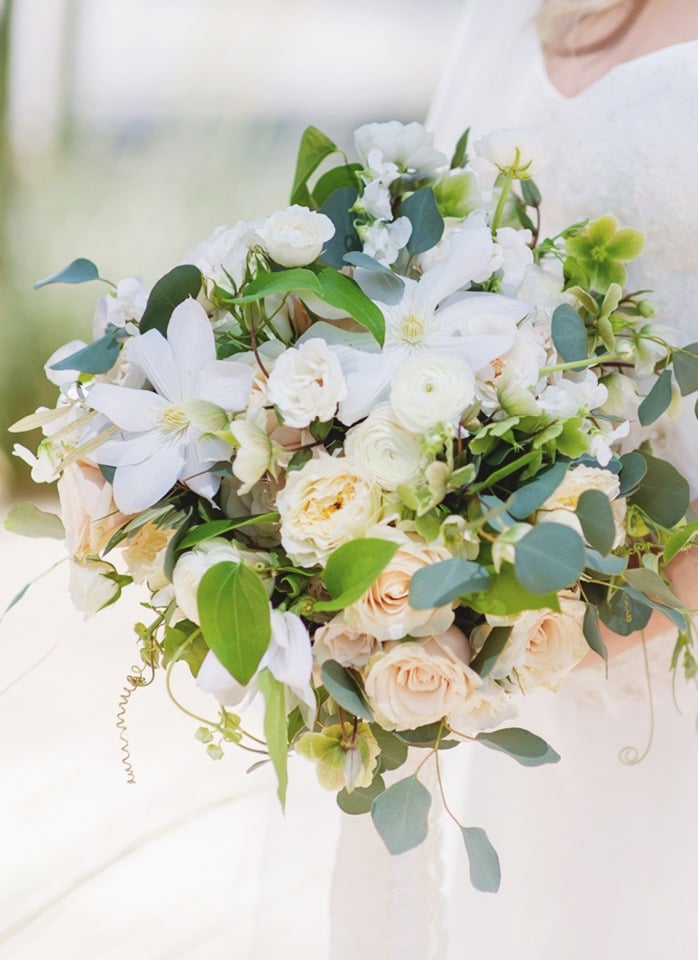 Green white and blush bouquet