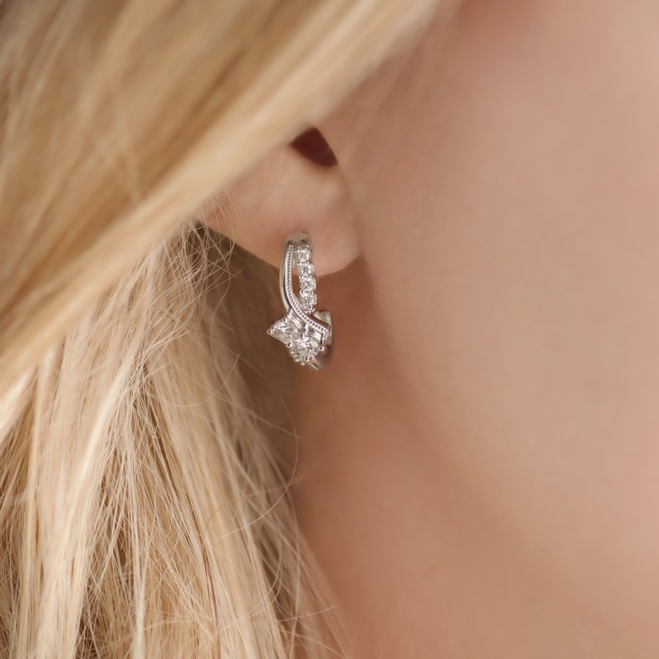 Elegant diamond hoop earrings in silver