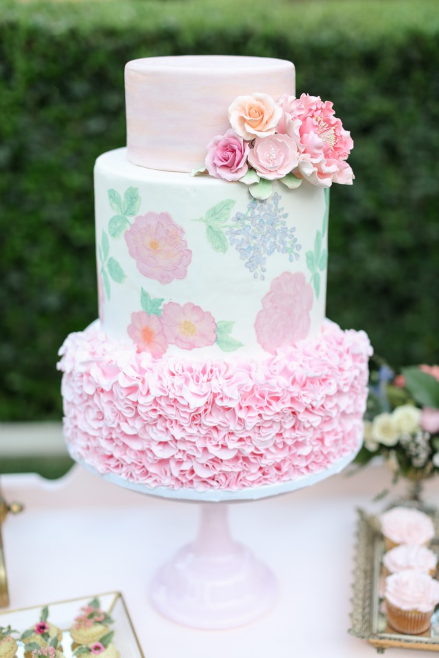 Pink and peach painted cake