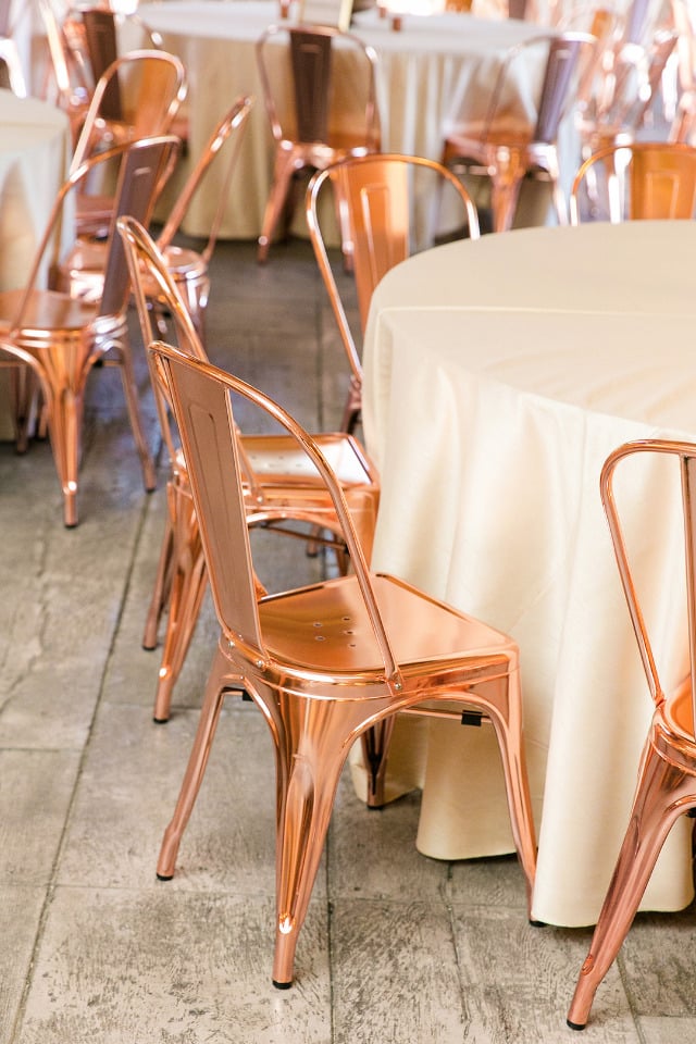 copper industrial wedding chairs