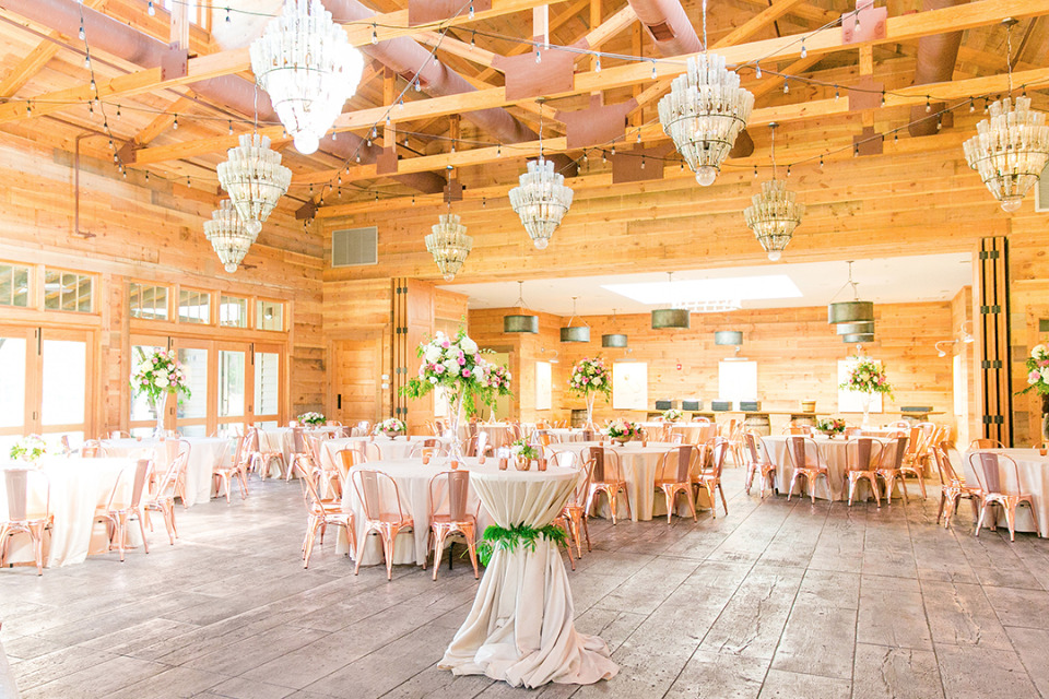 pink copper and champagne wedding reception