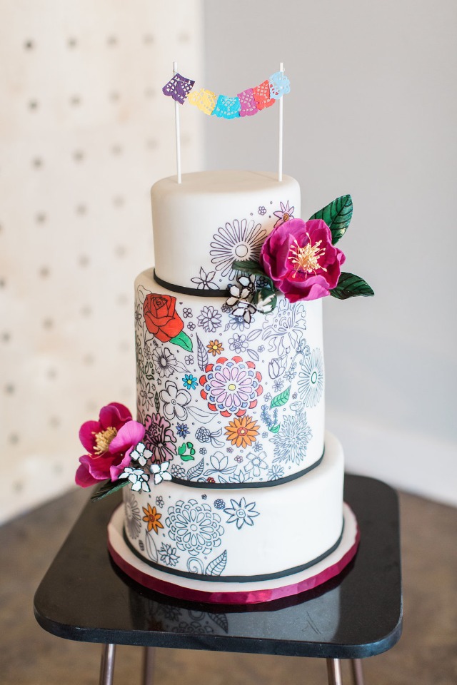 Coloring book inspired wedding cake