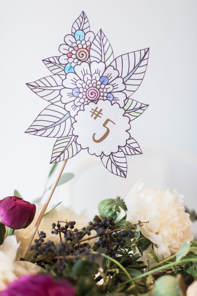 Coloring book inspired table numbers