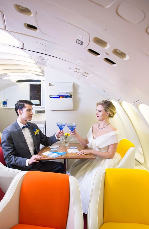 groom and bride vintage jet setters
