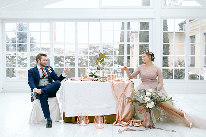 copper and white wedding reception ideas