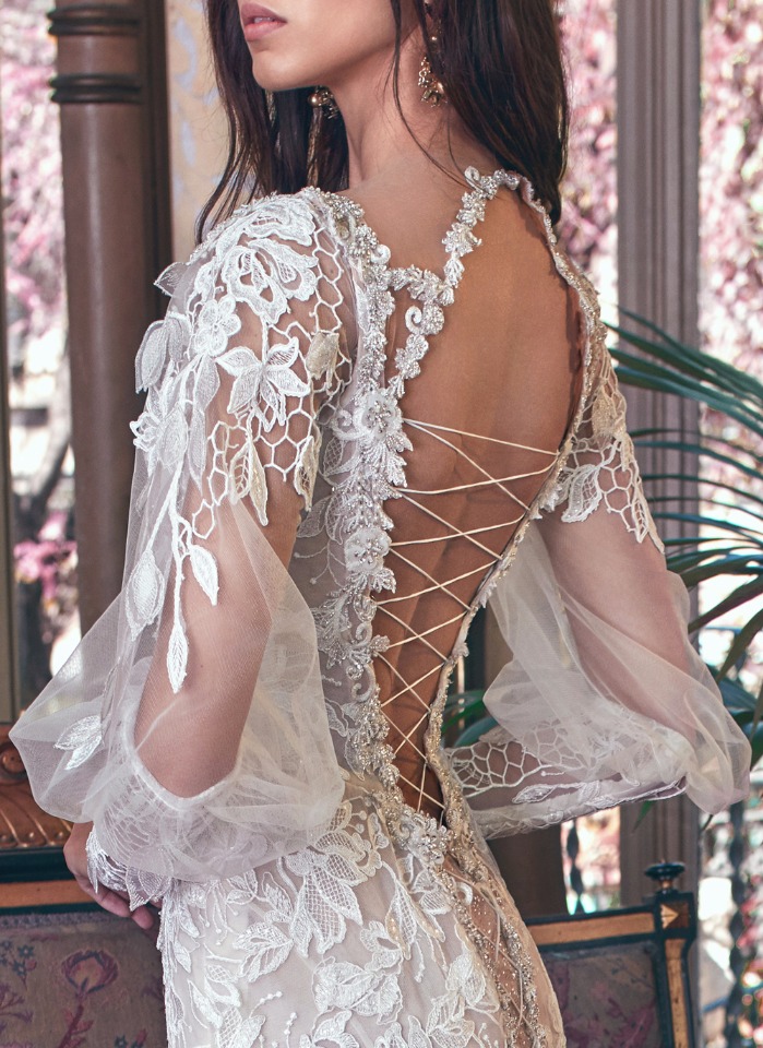 long sleeve lace corset wedding dress