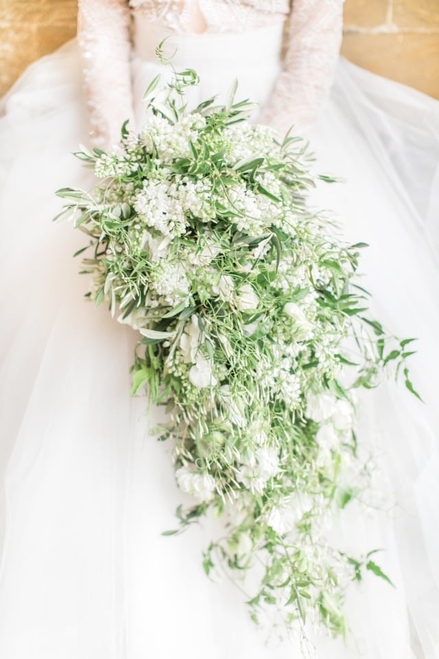 cascading white and green wedding bouquet