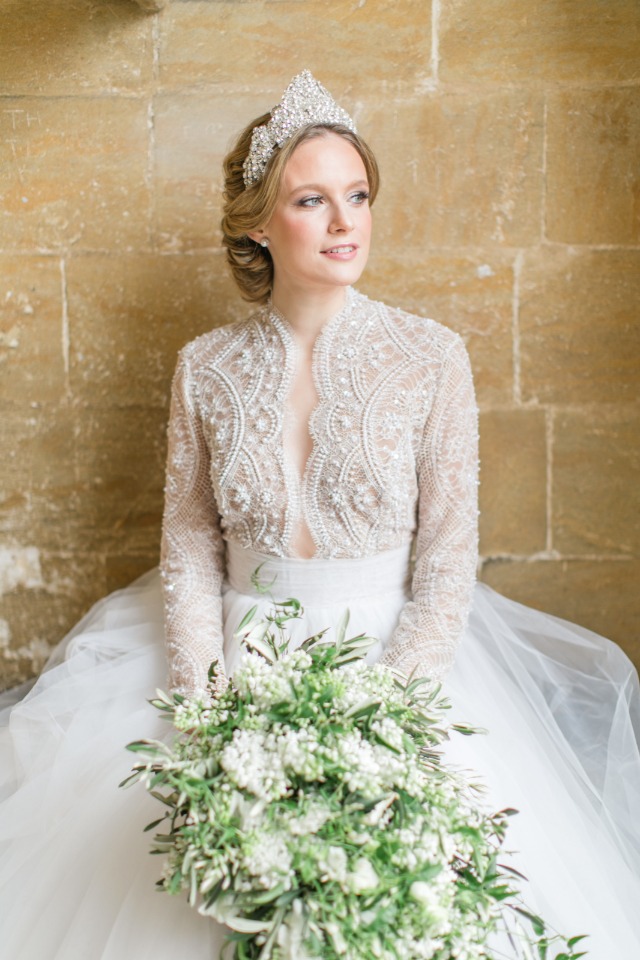 beaded wedding top and tulle skirt and beaded head piece