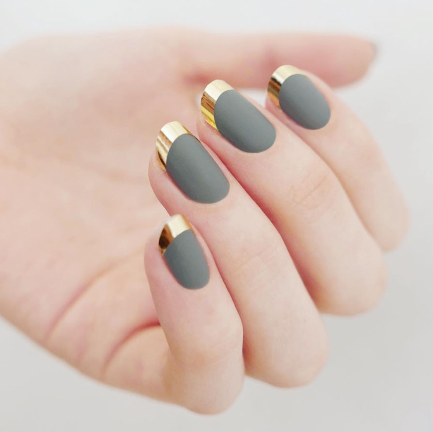 gold and grey french manicure