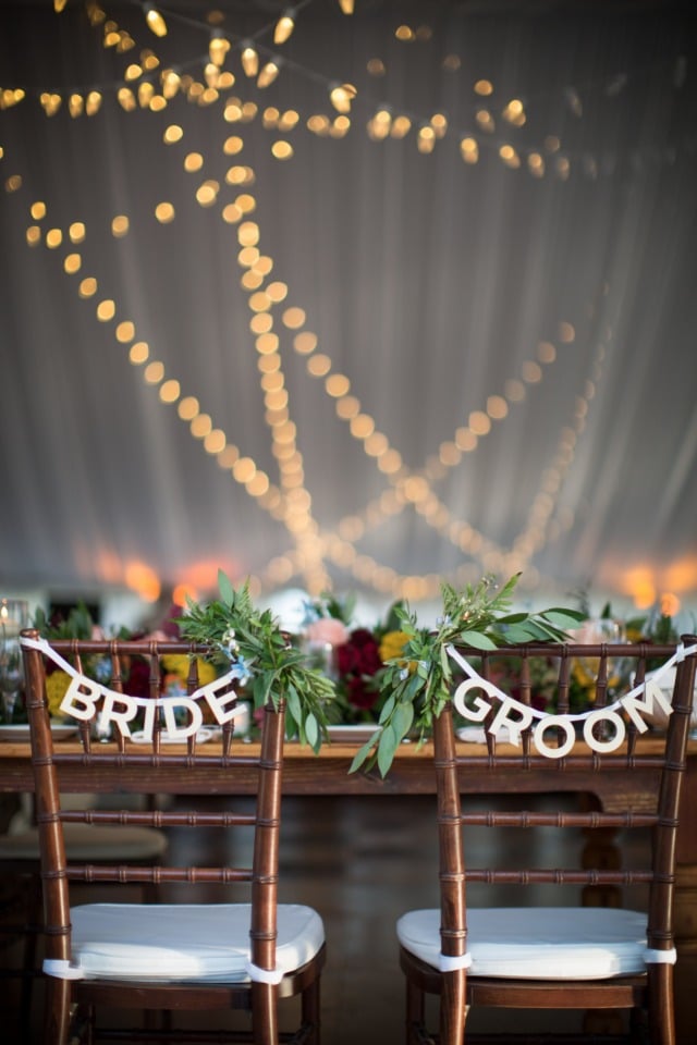 bride and groom reception seat signs