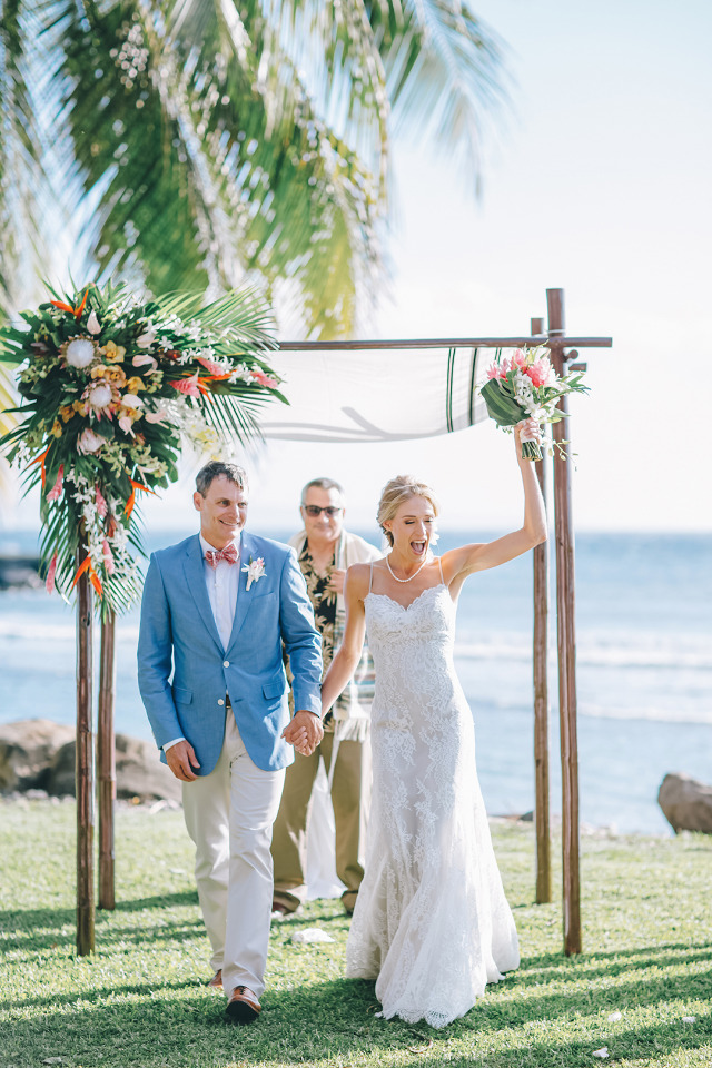 happy and beautiful newlyweds in Hawaii