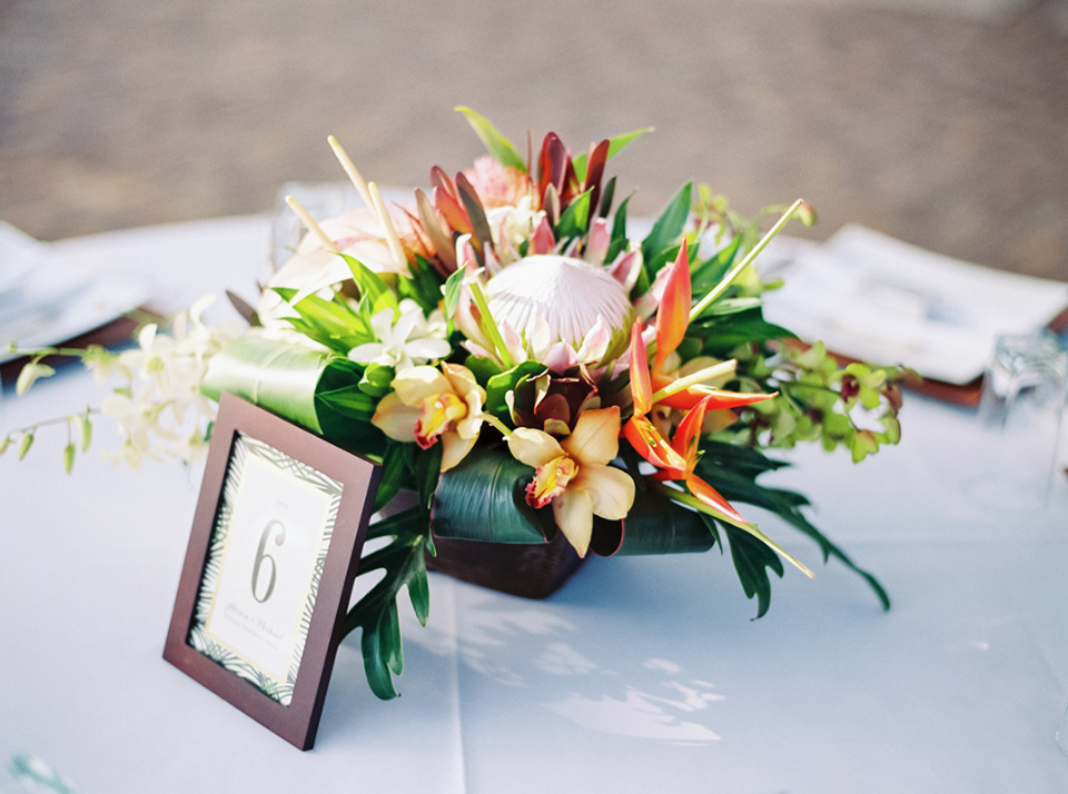 tropical flowers wedding centerpiece