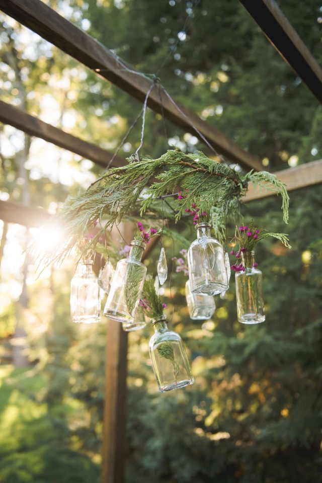 Greenery and Bottle chandelier idea
