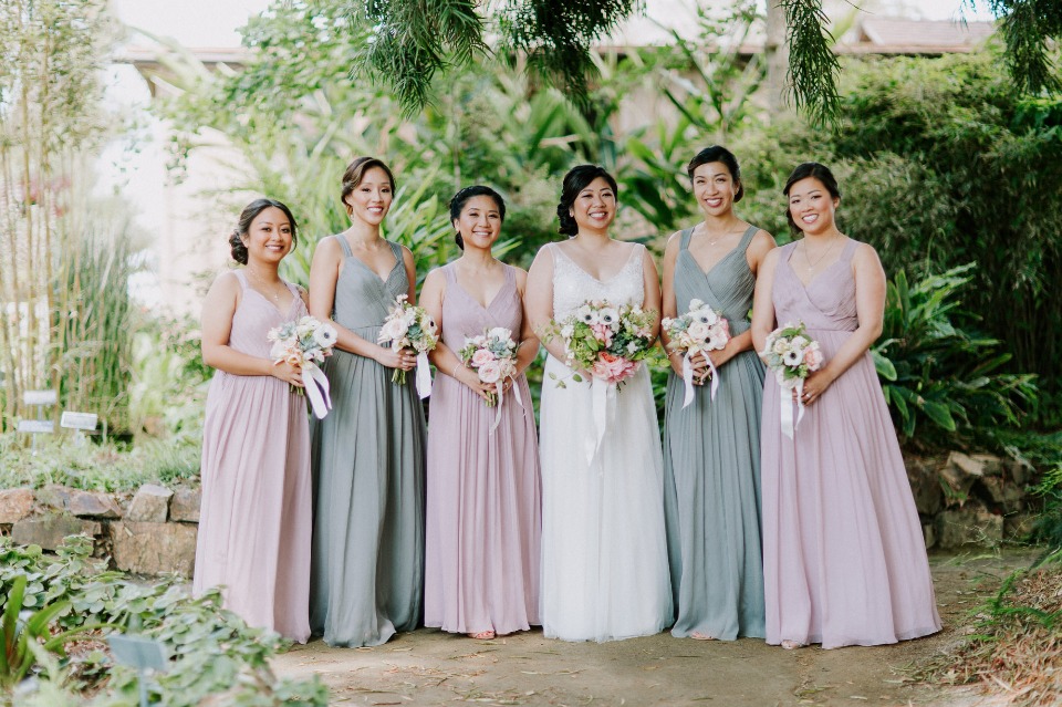 Mix and match colors with your bridesmaid dresses