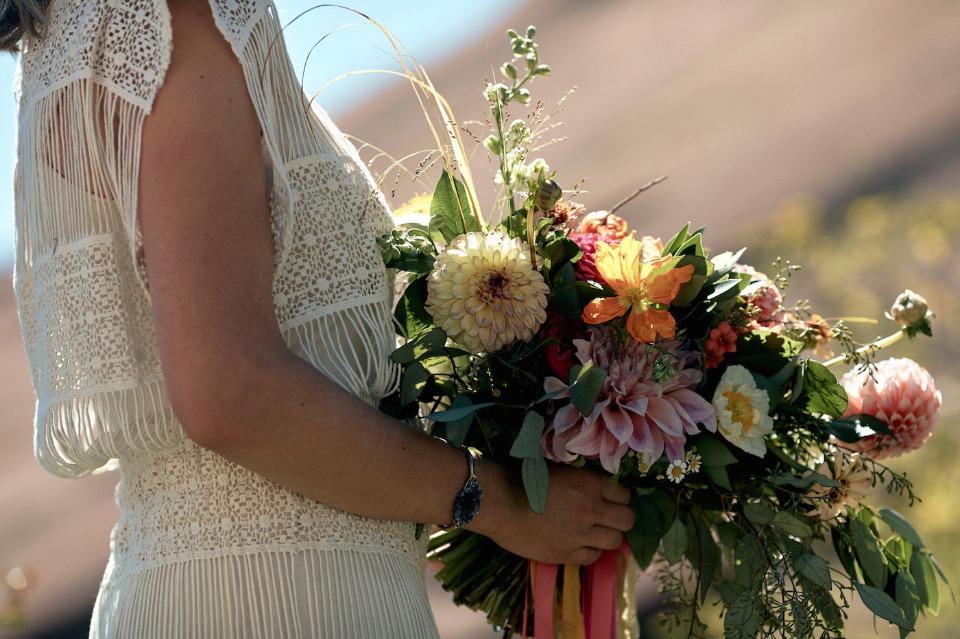 boho chic bridesmaid style and bouquet