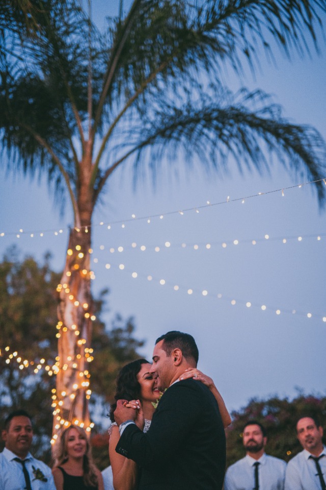 Mr and Mrs. first dance under the twinkle lights