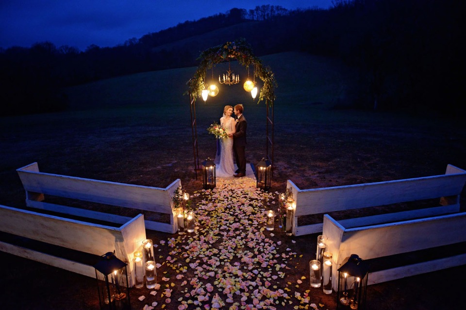 outdoor night time wedding ceremony