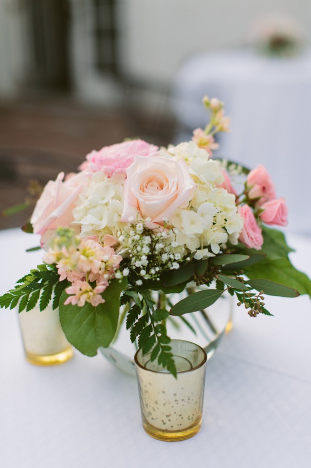 soft peach wedding and pink floral decor