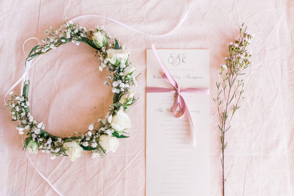 Wedding flower halo and wedding invitation