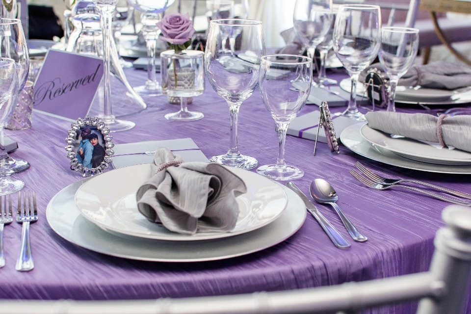 Purple and silver tablescape