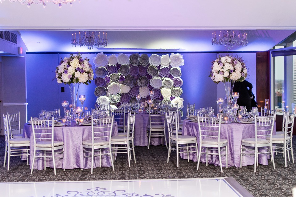 Purple white and silver wedding