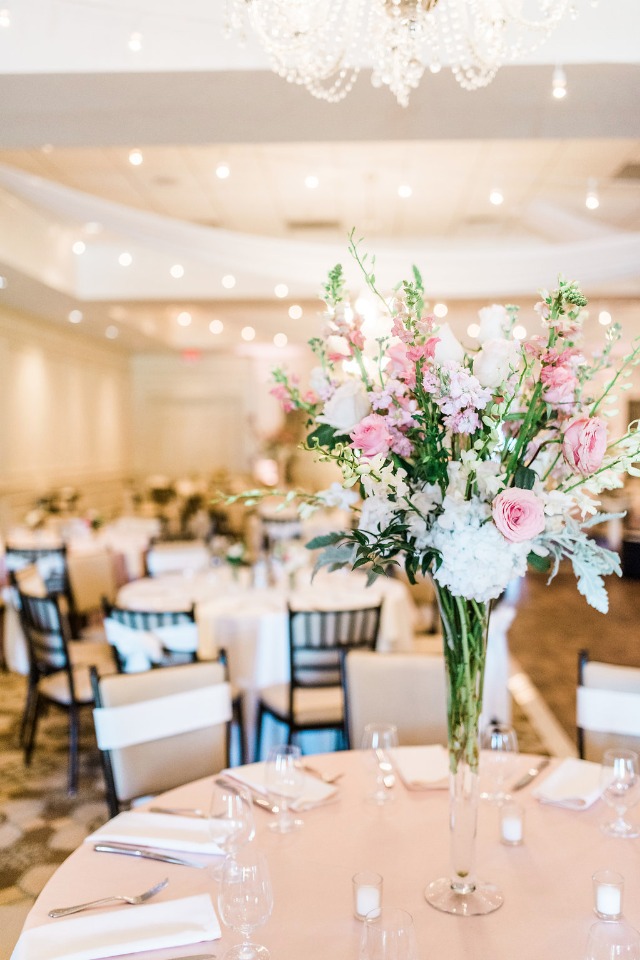 ballroom pink and white wedding reception