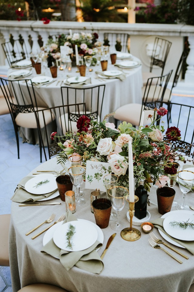 taupe and gold wedding table decor