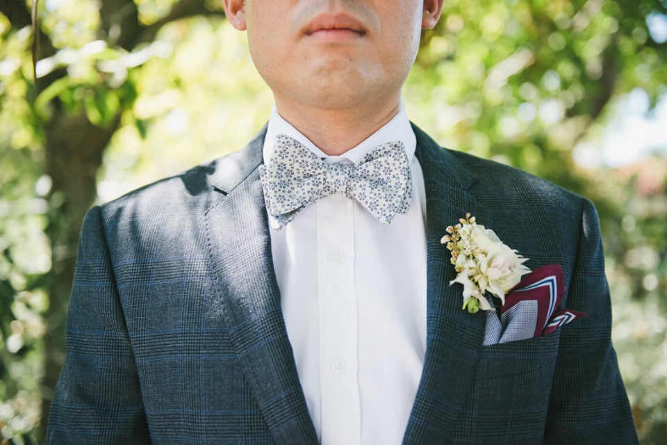 blue and white groom bowtie