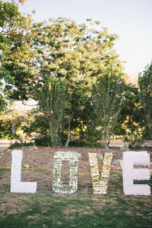 giant fringe letters wedding DIY