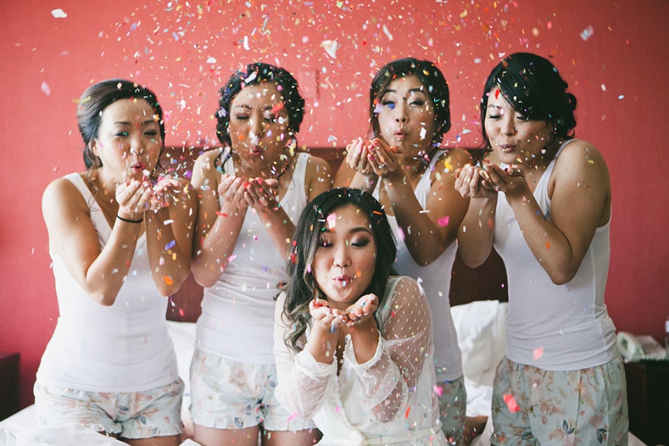 fun confetti with bridesmaids