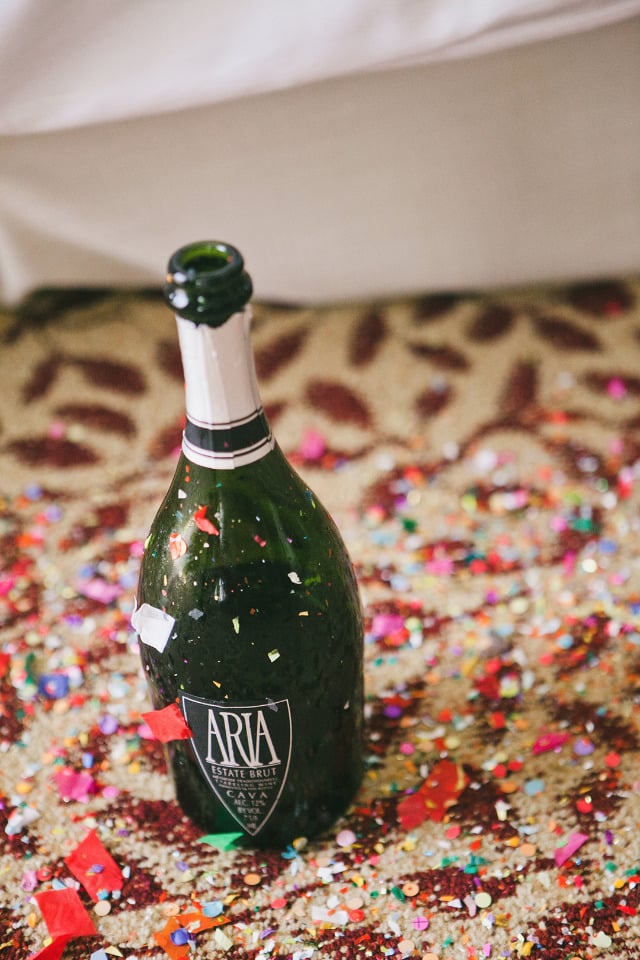 confetti and champagne while getting ready