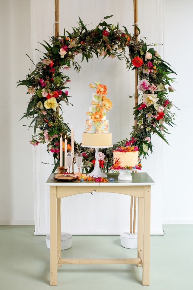 wedding cake table with a vintage vibe