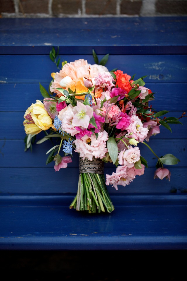 wedding bouquet with tons of bright colors