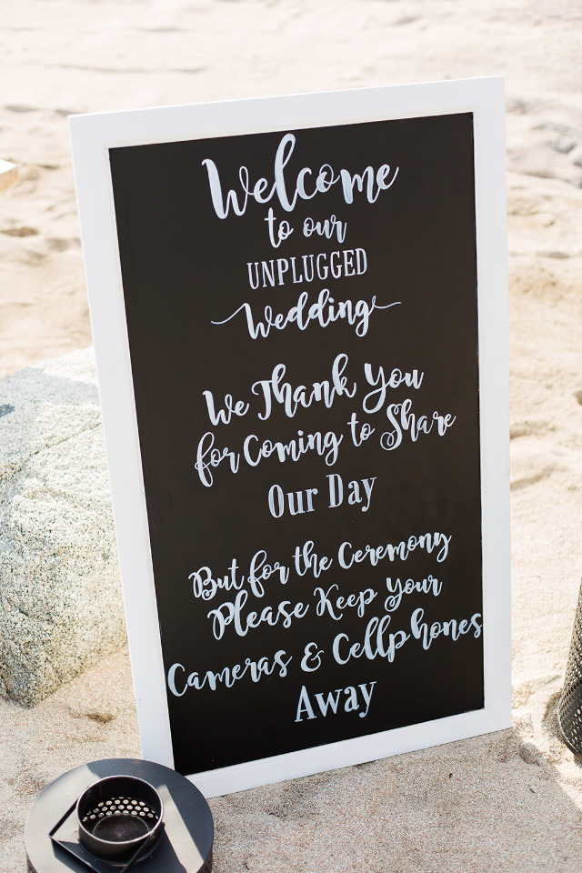 chalkboard wedding sign for an unplugged wedding