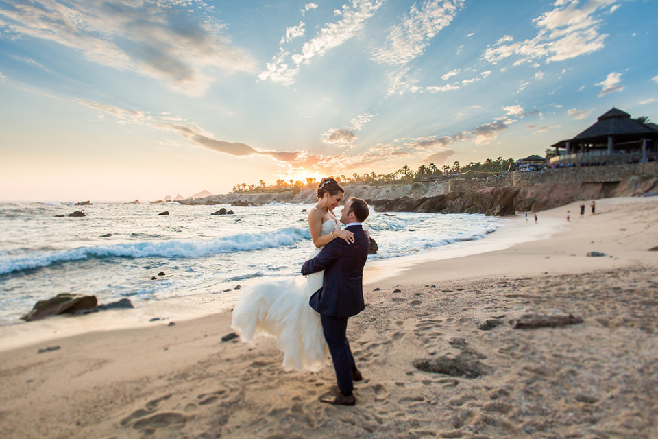beautiful sunset wedding portrait
