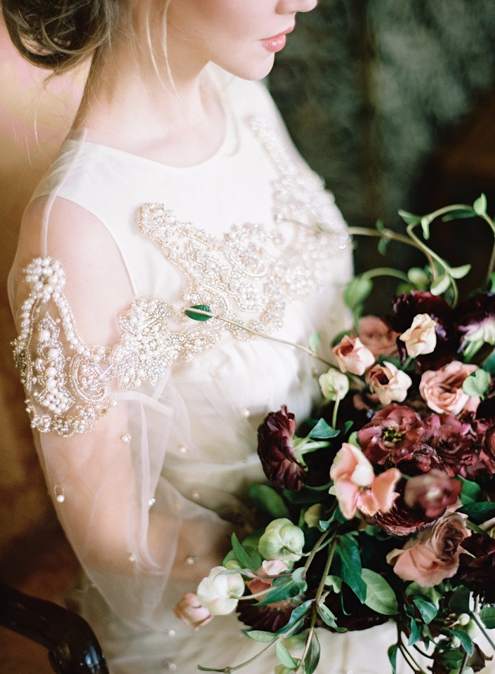 shear and intricate beading on wedding dress