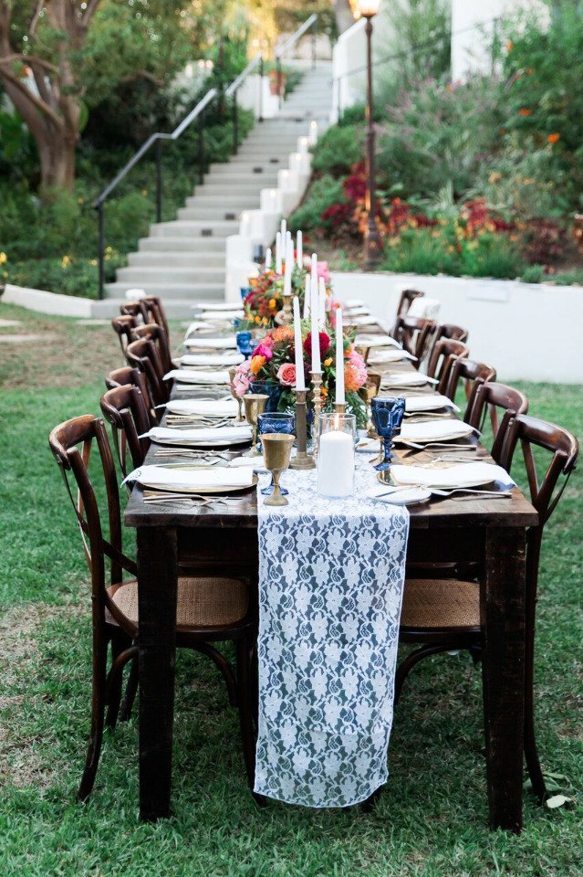 outdoor family style wedding reception