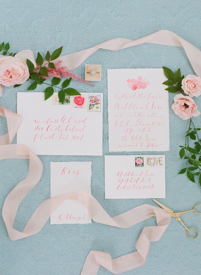 soft pink calligraphy wedding invitations