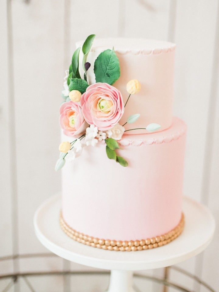 soft pink and gold wedding cake