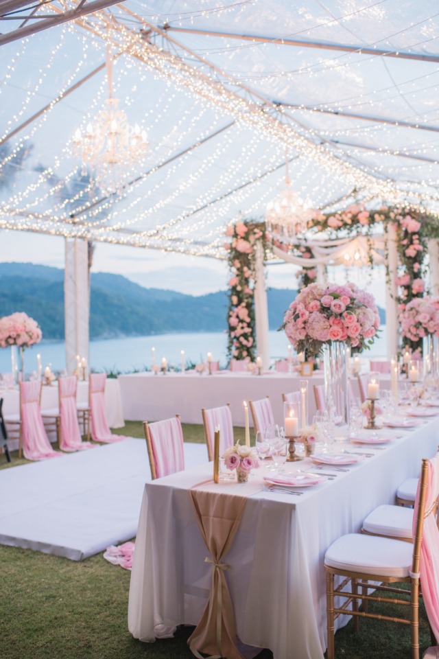 Pink reception filled with lights