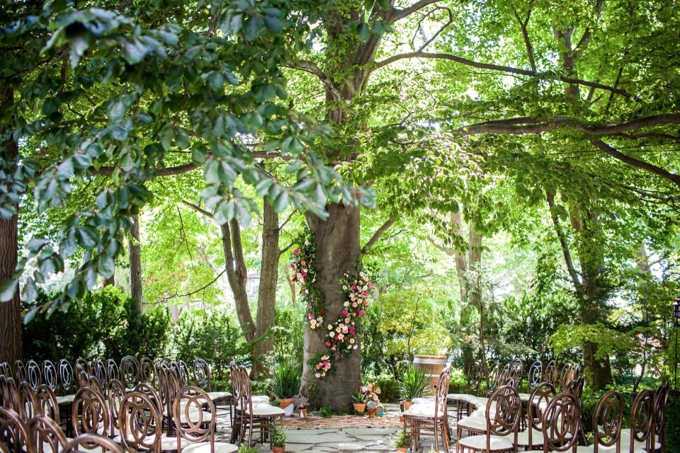 hidden garden style wedding ceremony