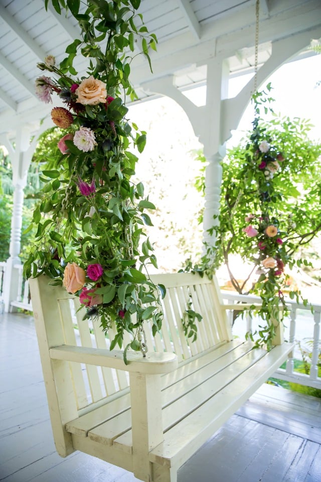 flower accented porch swing