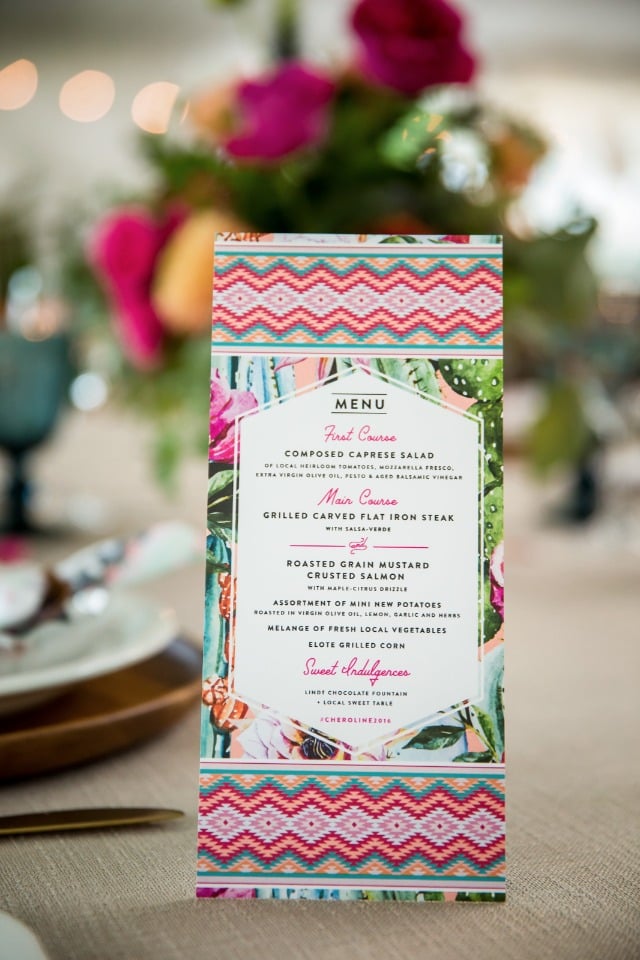wedding menu with floral and southwest prints